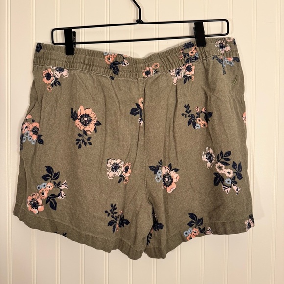 Nautical Women’s Olive Green Floral Linen Blend Shorts With Pockets Size Large - Picture 6 of 10